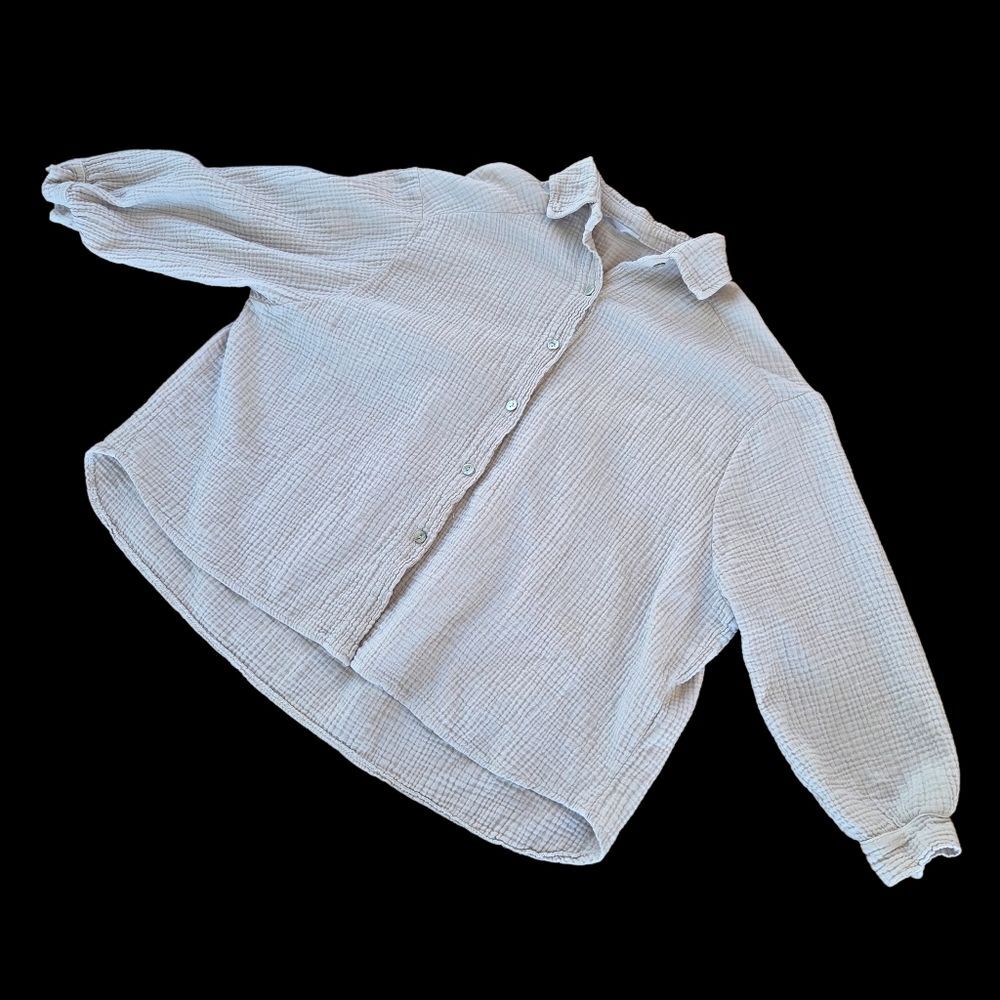 Italian Made Gauze Cotton Blouse Baggy Shirt Natural Neutral Beige One Size L - Picture 14 of 15